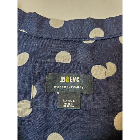 Anthropologie Maeve Top Womens Large Linen Boxy Polka-dot Button Down Blue - Picture 7 of 12